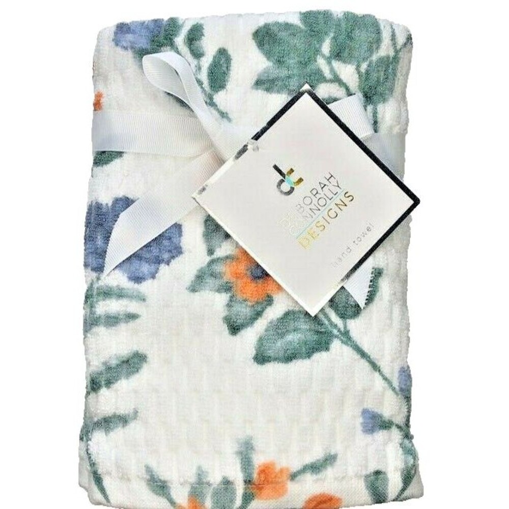 Deborah Connolly Hand Towels Set of 2 Bathroom Spring Summer Flowers Ferns White
